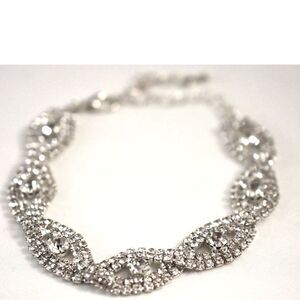Glittering Elegant Braided Rhinestone Infinity 7" Silver Tone Bridal Bracelet